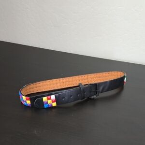 Vintage Mod Black Leather Belt Rainbow Diamond Multicolor Studded Men's Belt M